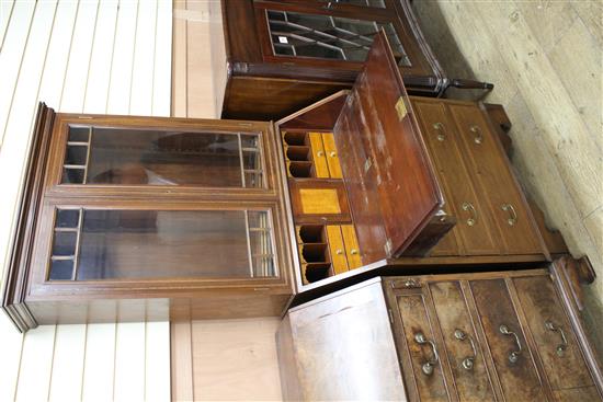 An Edwardian mahogany bureau bookcase (top associated), W.78cm
